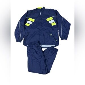 VTG Adidas Tracksuit Set Mens XL Navy Neon Yellow Mesh Lined Nylon 90s